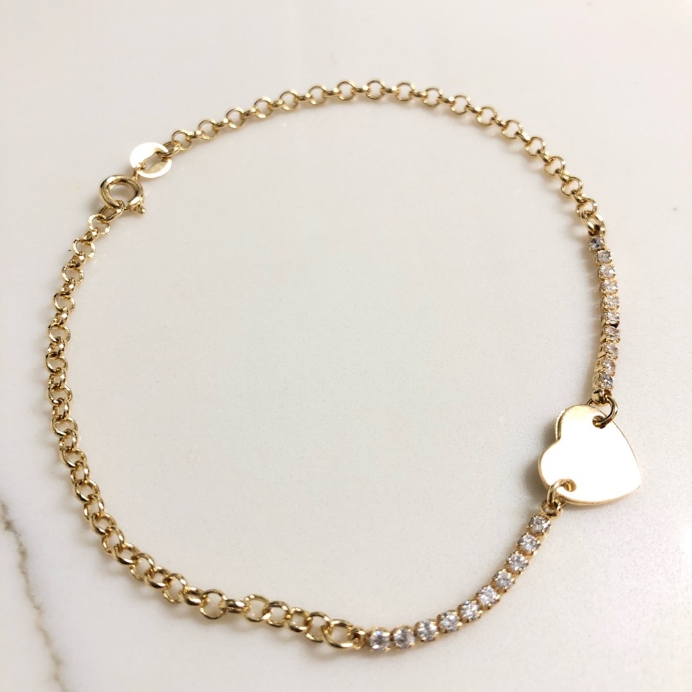 18k Gold Filled heart CZ Anklet - Picture 3 of 9